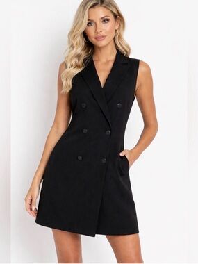 Theory Black Sleeveless Blazer Dress Size 10 Double Breasted Tailored Mini Dress